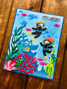 Deep Sea Divers Underwater Aquatic Scene Happy Birthday Card