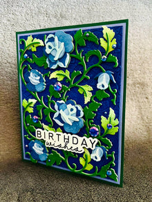 Blue Rose Vines Birthday Wishes Card