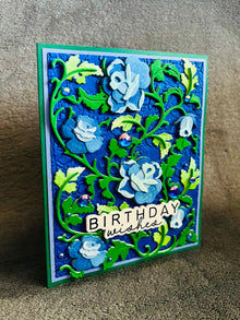 Blue Rose Vines Birthday Wishes Card