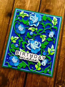 Blue Rose Vines Birthday Wishes Card