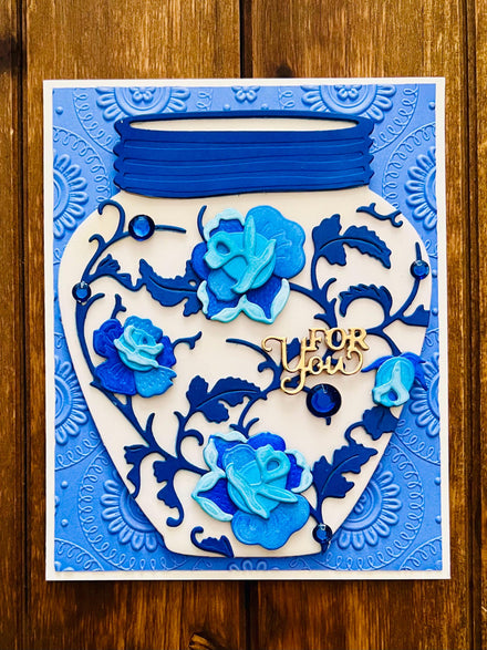 Chinoiserie Vase with Blue Rose Vines For You Card