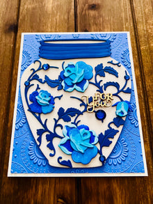 Chinoiserie Vase with Blue Rose Vines For You Card