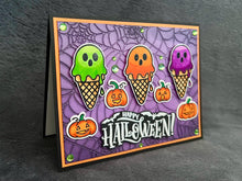 Ice Cream Scoop Ghosts and Pumpkins Happy Halloween Card