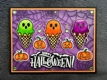 Ice Cream Scoop Ghosts and Pumpkins Happy Halloween Card